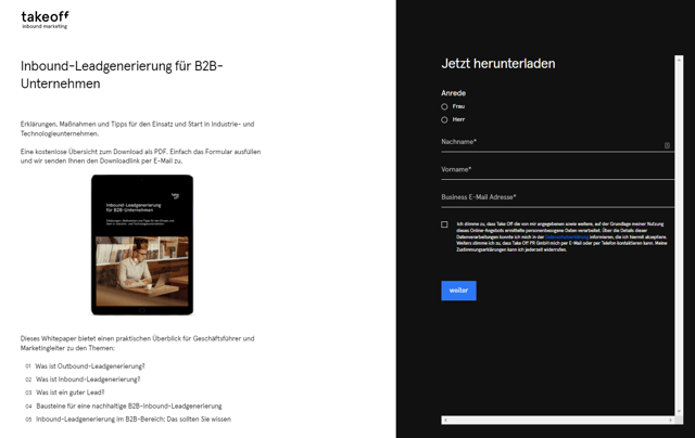 Beispiel_Landing Page_Inbound Leadgenerierung für B2B Unternehmen Whitepaper