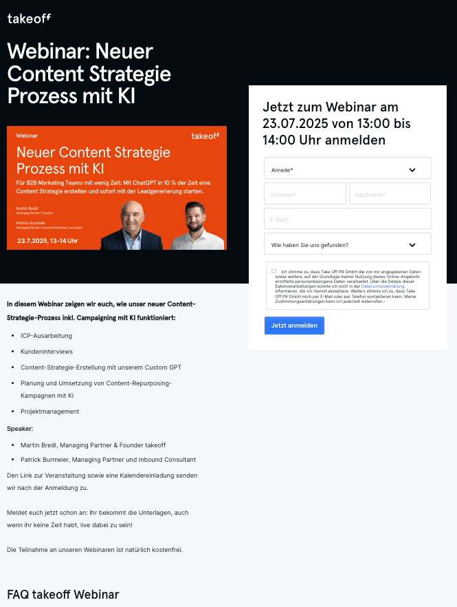 Beste Landing Page Beispiel Juli 2025_takeoff Inbound Marketing Agentur