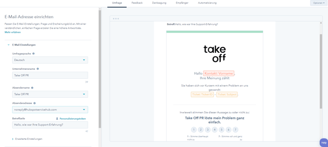 Customer Effort Score Umfrage (CES) mit HubSpot Feedback-Umfragen Tool erstellen Beispiel