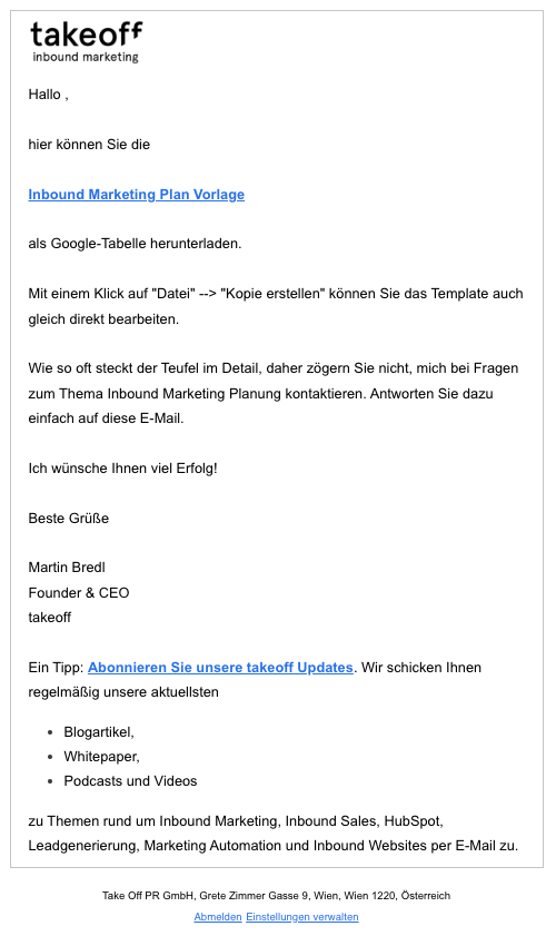 Follow Up E-Mail Beispiel April 2024_takeoff Inbound Marketing Agentur