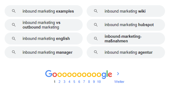 Google Ähnliche Suchanfragen Inbound Marketing Beispiel