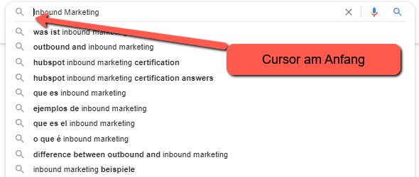 Google Autocomplete Beispiel Cursor am Anfang