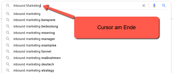 Google Autocomplete Beispiel Cursor am Ende