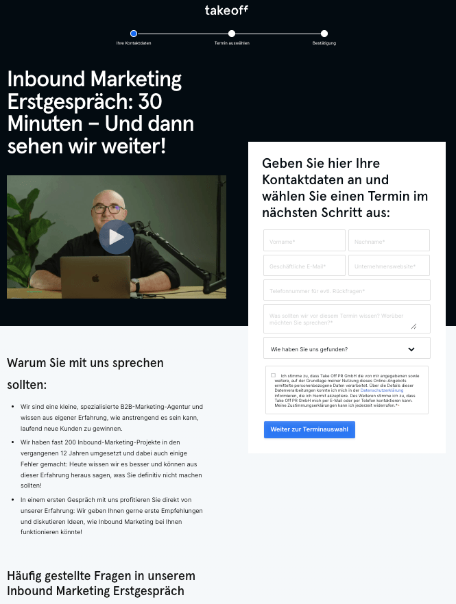 Landing Page Beispiel mit Video_takeoff Inbound Marketing Agentur